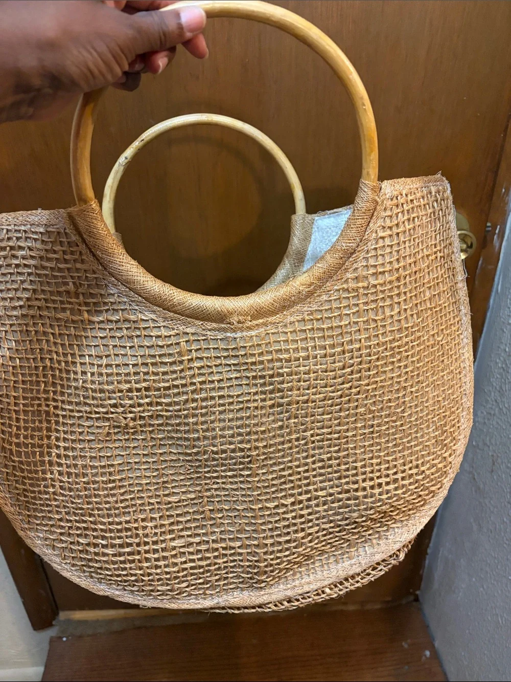 Embroidered Straw Tote Bag with Wooden Handles - Multicolor Floral